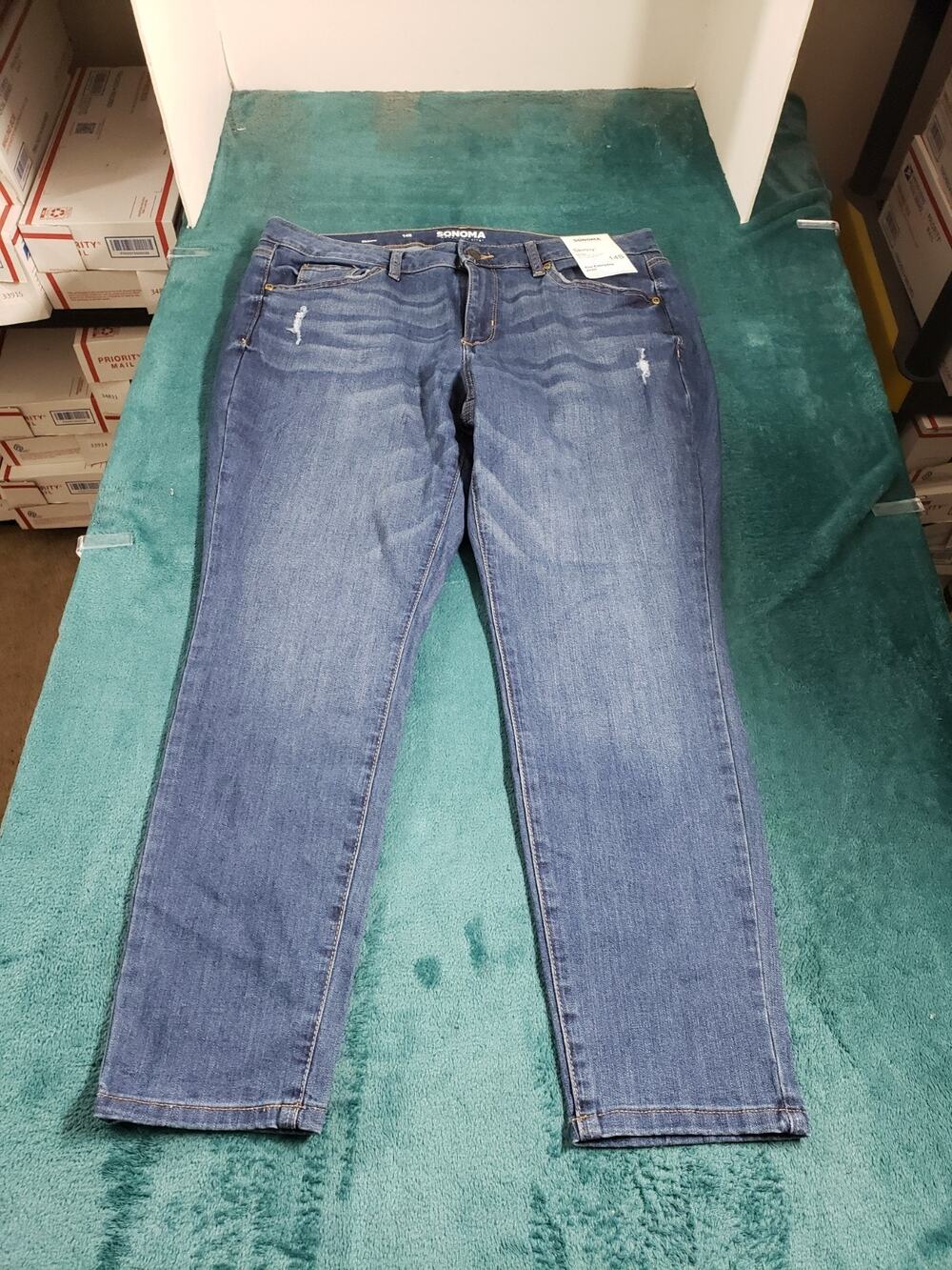 Sonoma Jeans Size 14 Short Women Blue Pants Stretch Mid Rise Slim Skinny NWT